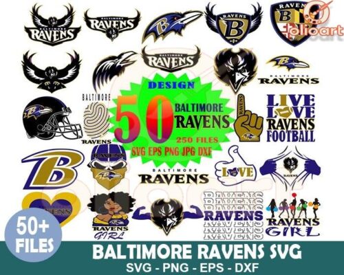 50 Baltimore Ravens SVG Design Bundle for Fans