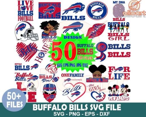 50 Buffalo Bills Football Designs Bundle SVG PNG Files