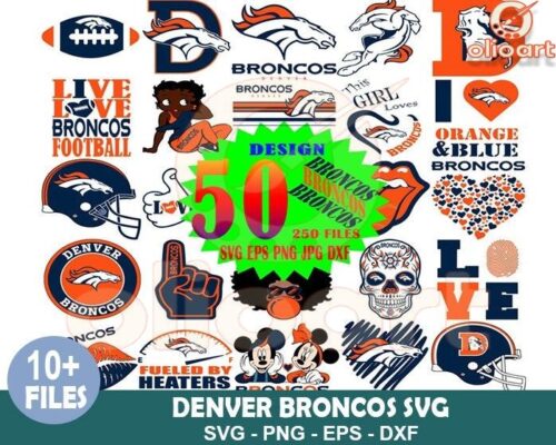 50 Denver Broncos Football SVG Designs Bundle for Fans