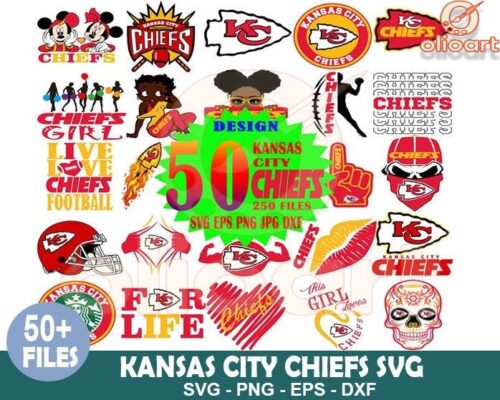 50 Kansas City Chiefs SVG Design Bundle for Fans