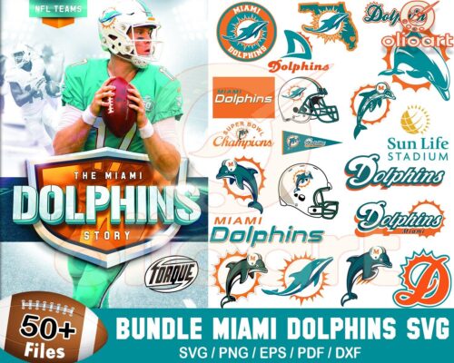 50 Miami Dolphins SVG Designs Ultimate Football Bundle