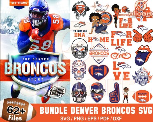 62 Denver Broncos Football SVG Designs Bundle for Fans