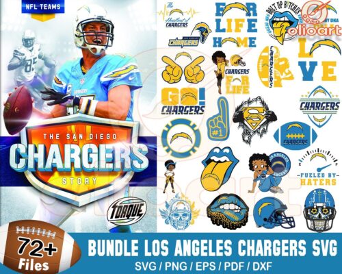 72 Los Angeles Chargers SVG Bundle for Football Fans