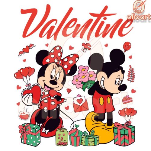 Adorable Mickey Minnie Valentine Heart SVG Design