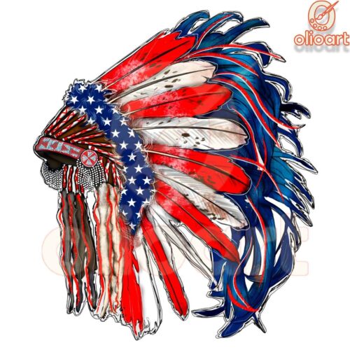 American Flag Indian Headdress Sublimation PNG