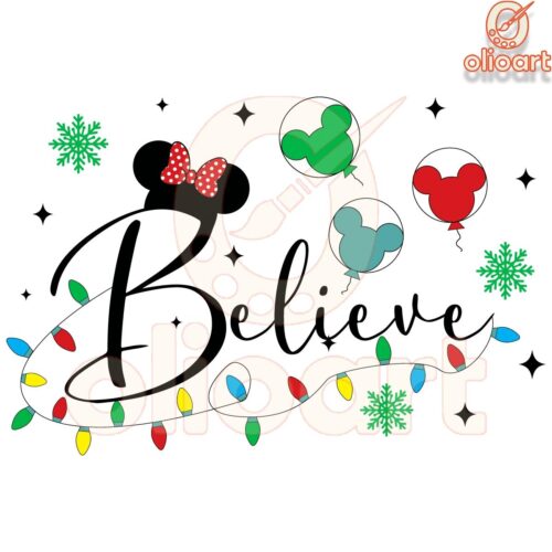 Believe in Christmas Magic Disney Minnie Head SVG