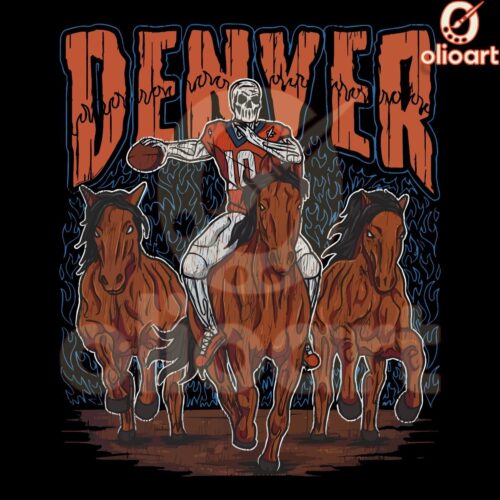 Denver Broncos Skeleton Player Football Art PNG Design