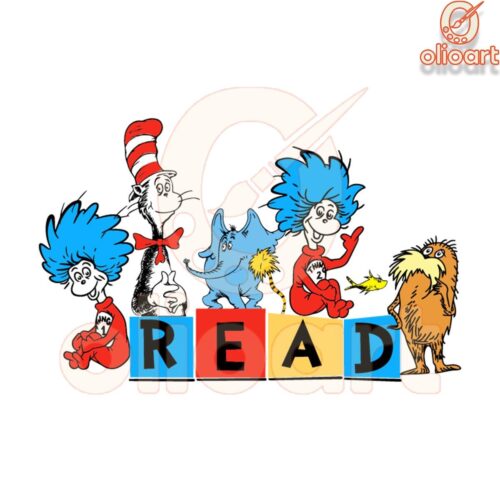 Dr Seuss Friends READ Book SVG Design Download