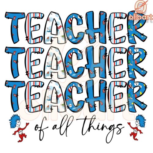 Dr Seuss Teacher of All Things Thing 1 Thing 2 PNG Design