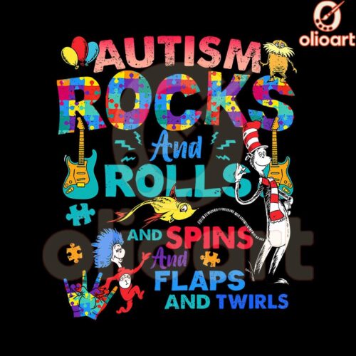 Dr SeussInspired Autism Rocks and Rolls PNG Design