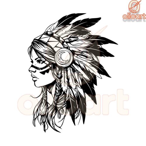 Enchanting Indian Native Girl Clipart in PNG Format