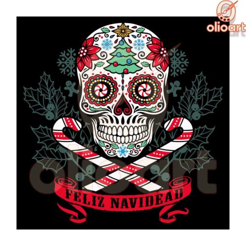 Feliz Navidead Christmas Sugar Skull SVG Design