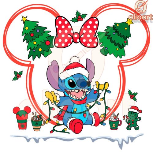 Festive Disney Minnie Stitch Christmas PNG Design