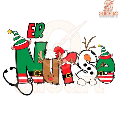 Festive ER Nurse Snowman Elf SVG Design