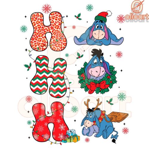 Festive Ho Ho Ho Eeyore Donkey Christmas PNG