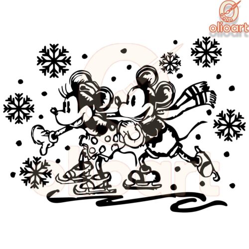 Festive Mickey Minnie Skating Christmas SVG Design