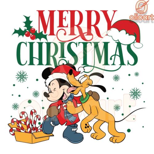 Festive Mickey Pluto Christmas PNG Design