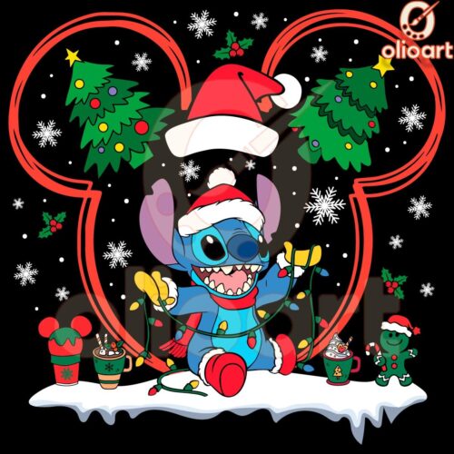 Festive Mickey Santa Stitch PNG for Christmas Cheer