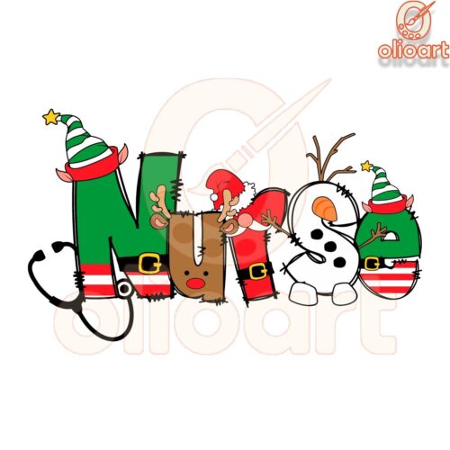 Festive Nurse Snowman SVG with Elf Charm