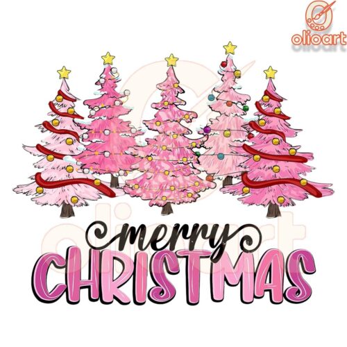 Festive Pink Pine Tree Merry Christmas SVGPNG Design