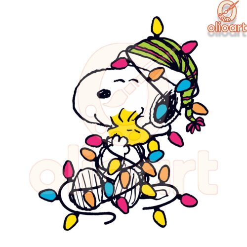 Festive Snoopy Woodstock Christmas Lights SVG Design