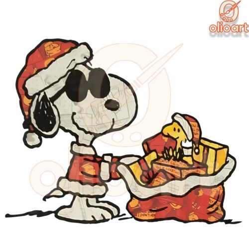 Festive Snoopy Woodstock Gift Basket PNG Delight