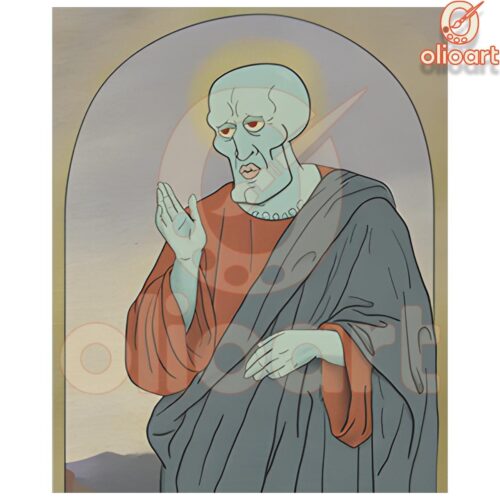 Funny Handsome Jesus Squidward Meme PNG Artwork