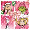 Glittery Pink Grinch Coquette Christmas PNG