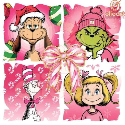 Glittery Pink Grinch Coquette Christmas PNG