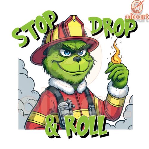 Grinch Christmas Fireman Stop Drop Roll PNG Magic