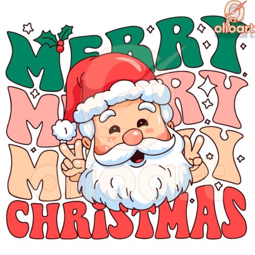 Groovy Santa Peace Sign Christmas Vibes SVG Design