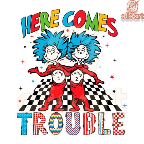 Here Comes Trouble Thing 1 Thing 2 Checkered PNG Design