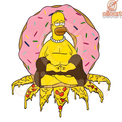 Homer Simpson Buddha with Doughnut Pizza PNG Design