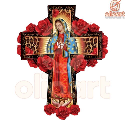 Lady of Guadalupe Rose Cross PNG for Sublimation Design