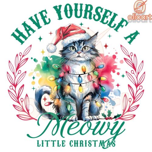 Meowy Little Christmas Watercolor Cat PNG Design