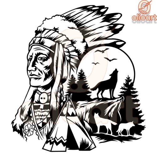 Native American Village Art Indigenous People SVG Design