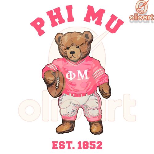 Phi Mu Sorority Teddy Bear Design PNG Est 1852