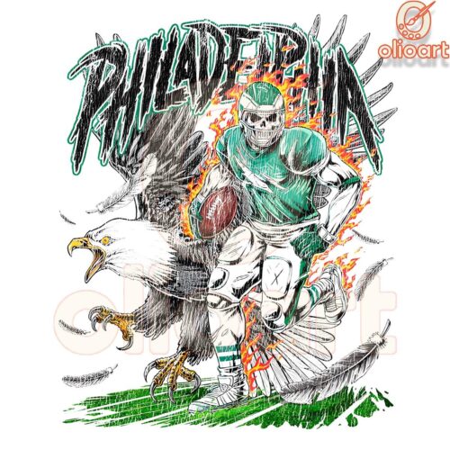 Philadelphia Eagles Skeleton Football Art PNG Design