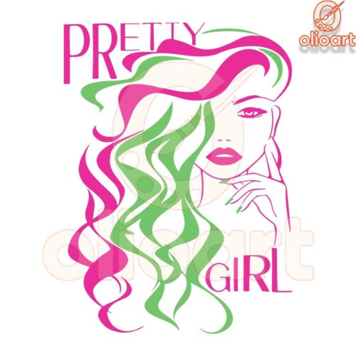 Pretty Girl Pink Green Alpha Kappa Alpha Sorority SVG Design