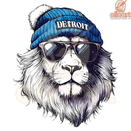 Retro Detroit Lions Mascot Logo Bold Big Face Design PNG