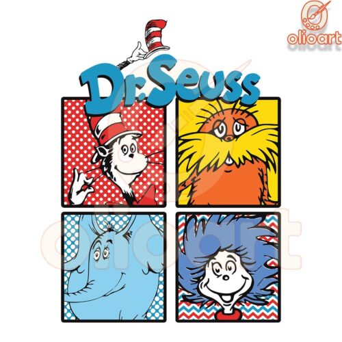 Retro Dr Seuss Friends SVG Design Cat in the Hat Style