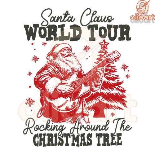 Retro Santas World Tour Rock Around the Tree SVG Design