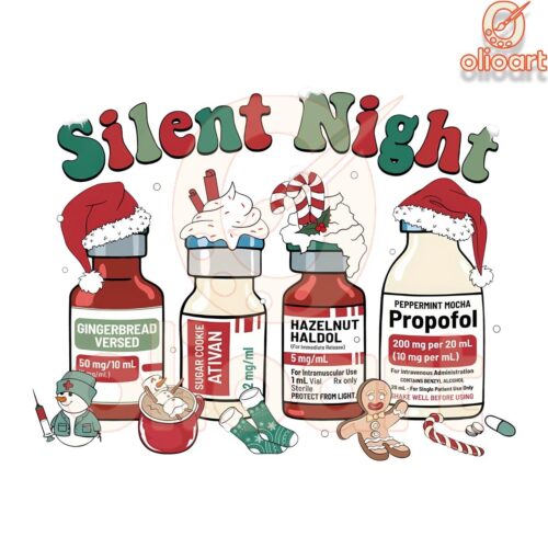 Silent Night ICU Christmas Nurse Medicine SVGPNG Design