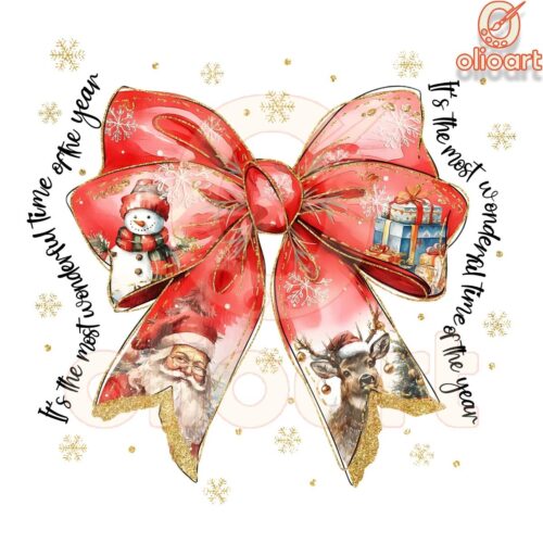 Sparkly Santa Coquette Bow Christmas Magic PNG