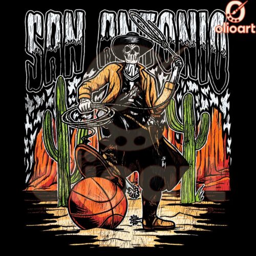 Spurs Basketball Cowboy Skeleton PNG Design