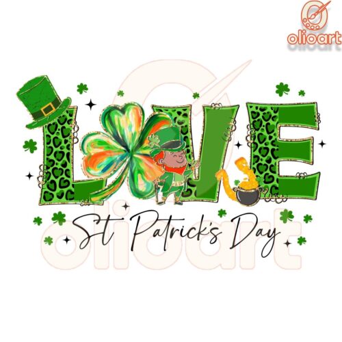 St Patricks Day Love Leopard Shamrock PNG Design