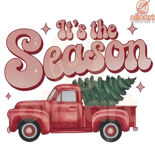 Tis the Season with a Festive Red Truck SVG or PNG Design