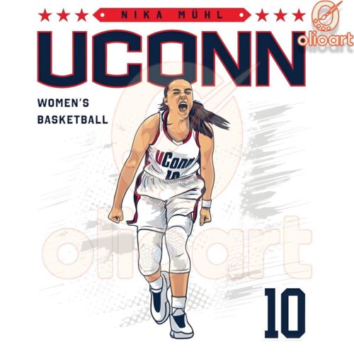 UConn Huskies 10 Nika Muhl Womens Basketball PNG Design