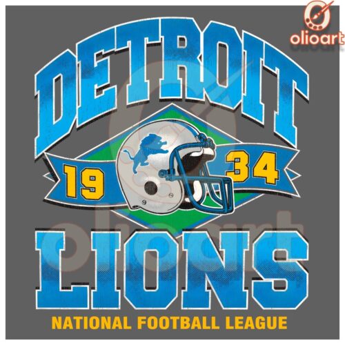 Vintage 1934 Detroit Lions NFL Art PNG Design Treasure