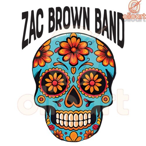 Zac Brown Band Sugar Skull Flower Design PNG